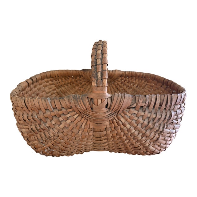 Late 19th Century American Oak Splint Basket With Wrapped Bentwood Handle For Sale