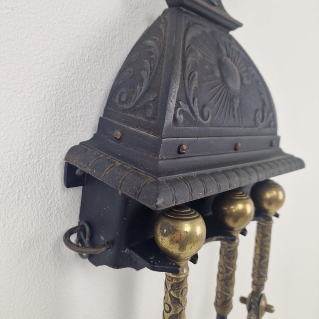 Victorian Wall-Mounted Fireplace Tool Set in Iron and Brass, 1880s For Sale - Image 9 of 16