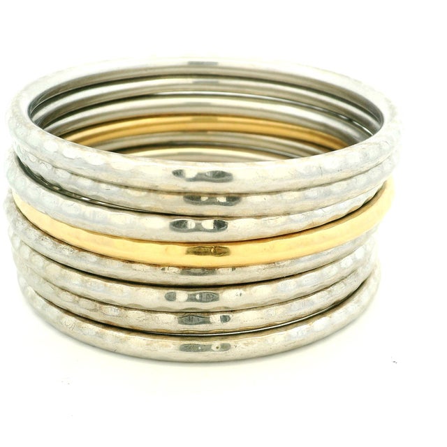 Roberto Coin Martellato 18k Gold and Sterling Silver Set of Eight Bangles For Sale - Image 4 of 11