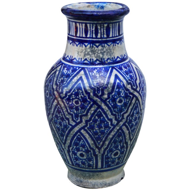 Moroccan Moroccan Ceramic Blue Vase For Sale - Image 3 of 8
