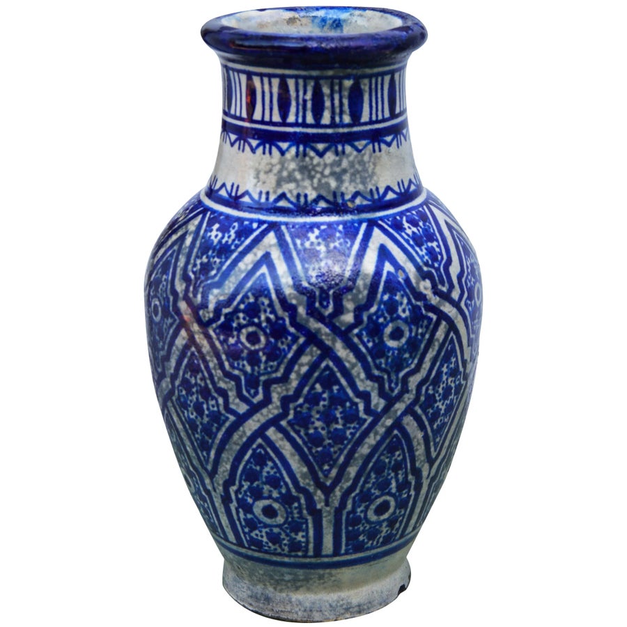 Moroccan Ceramic Blue Vase | Chairish