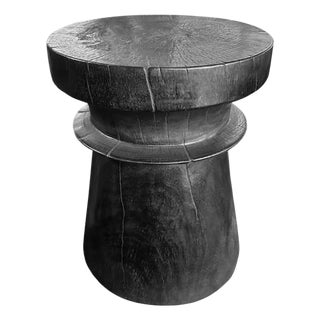 Solid Mango Wood Side Table With Burnt Finish, Modern Organic For Sale