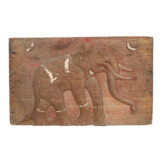 Rustic Thai Elephant Carved Panel For Sale
