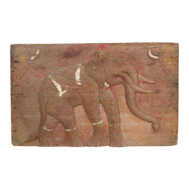 Rustic Thai Elephant Carved Panel For Sale