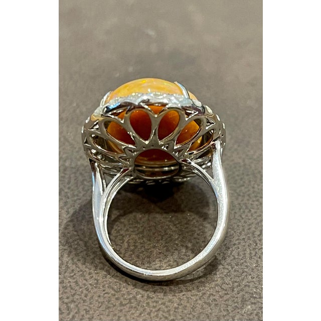 Oval Opal and Diamond Cocktail Ring 18 Karat White Gold, Estate Size 7 For Sale - Image 13 of 18