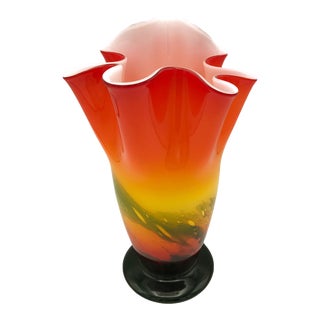 Mid 20th Century Murano Glass Orange Handkerchief Vase For Sale