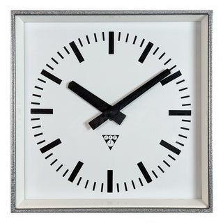 Industrial Grey Square Wall Clock from Pragotron, 1980s For Sale