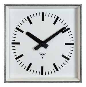 Industrial Grey Square Wall Clock from Pragotron, 1980s