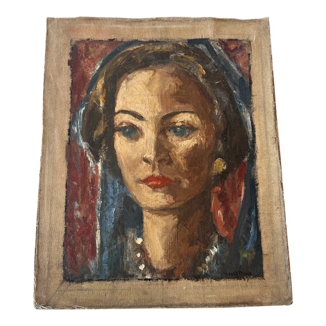 Signed Midcentury 1957 Gerald Davis Portrait Painting For Sale