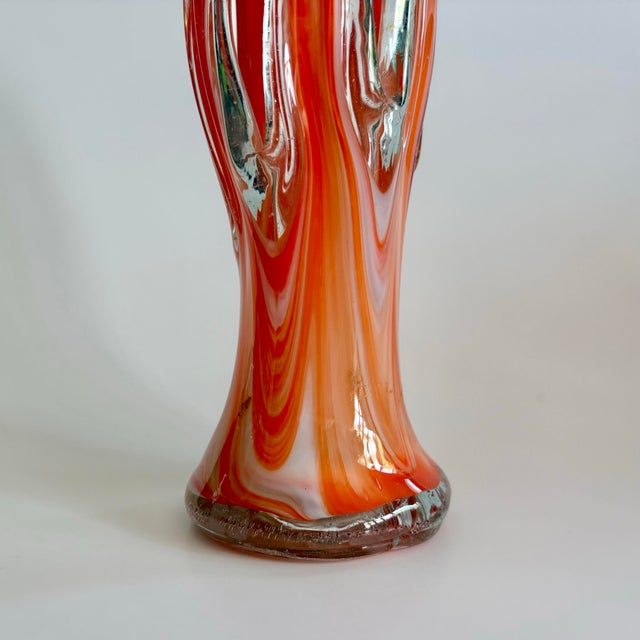 1960s Vintage Arklahoma Orange & White Swirl Art Glass Sculpture – Pulled Fingers, 8” For Sale - Image 5 of 6