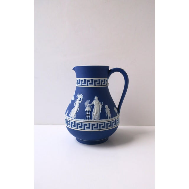 Ceramic Late 20th Century Wedgwood Jasperware Blue White Pitcher Vase Greek Key Neoclassical English For Sale - Image 7 of 11