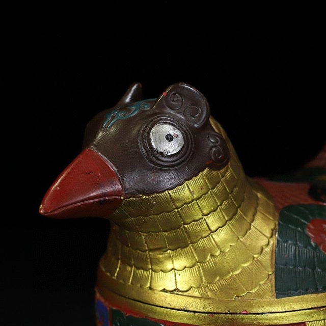 Dark Green Lacquerware Eagle Box – 12" Painted Bird-Form Container For Sale - Image 8 of 9