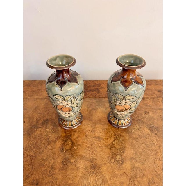 Ceramic Vases by Eliza Simmance for Doulton Lambeth, 1884, Set of 2 For Sale - Image 7 of 9