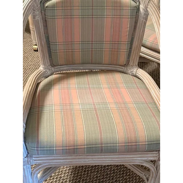 1980s Rattan Dining Table W/4 Rolling Chairs - Set of 6 McGuire Furniture For Sale - Image 10 of 16