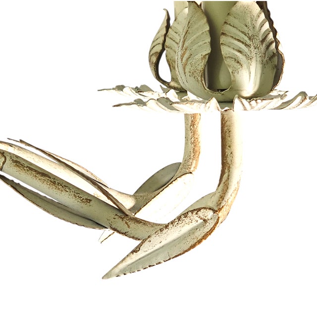 Italian Tole 6-Arm Palm Leaf Chandelier in Painted White Metal, C. 1970s For Sale - Image 10 of 16