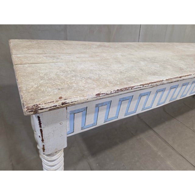 Antique French Rustic Painted Pine and Hardwood Console Table With Greek Key Motif For Sale - Image 10 of 17