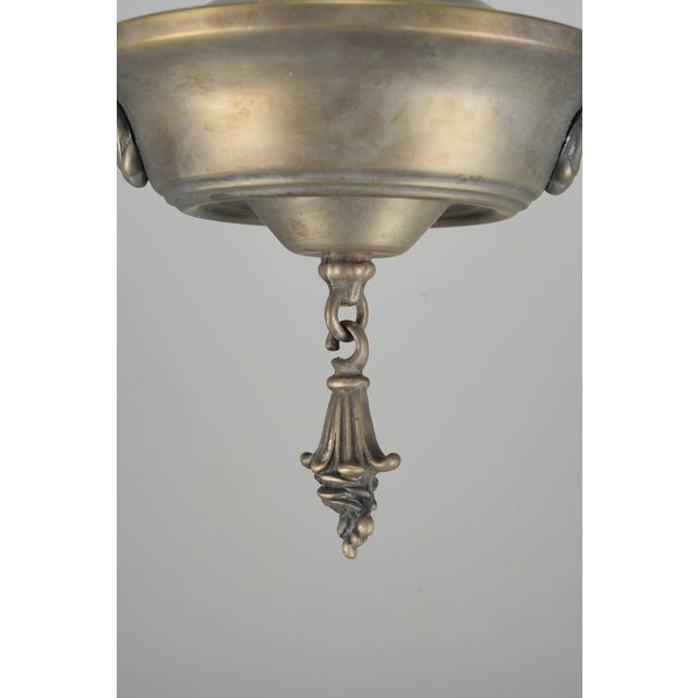 Metal Mid 20th Century Restored Victorian Two Light Brass Pan Pendant Light For Sale - Image 7 of 16