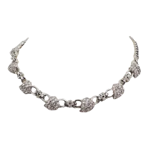 Vintage Pennino Rhodium Plated Pave Clear Rhinestone Leaves Necklace