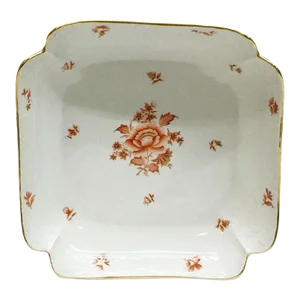 Porcelain Rust Fortuna Pattern Square Salad Dish from Herend, Hungary