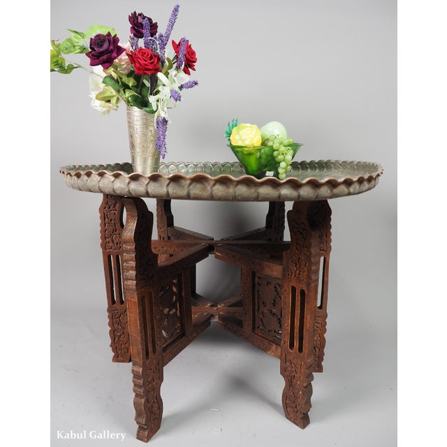 Oriental Islamic Engraved Copper Table Tray, 1930s For Sale - Image 10 of 17