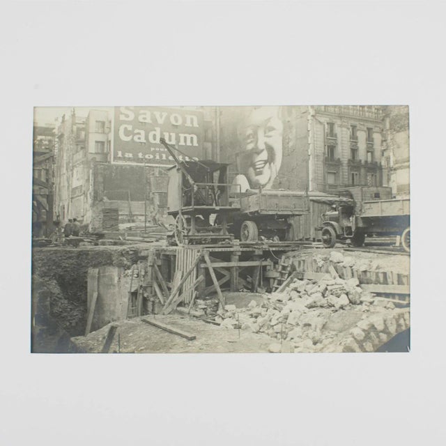 A unique original silver gelatin black and white photography, construction site on The Boulevard Haussmann in Paris,...