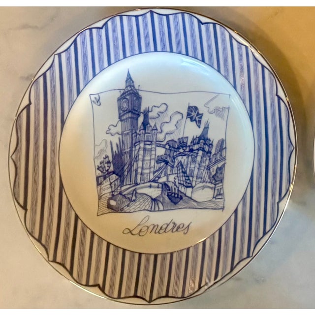 Blue Complete Set of 6 Christian Lacroix "Cartes Postales" Porcelain Salad Plates For Sale - Image 8 of 9