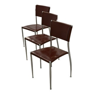 Vintage Ginger Cognac Leather and Chrome Dining Chairs from Fasem, Italy, 1980s, Set of 3 For Sale