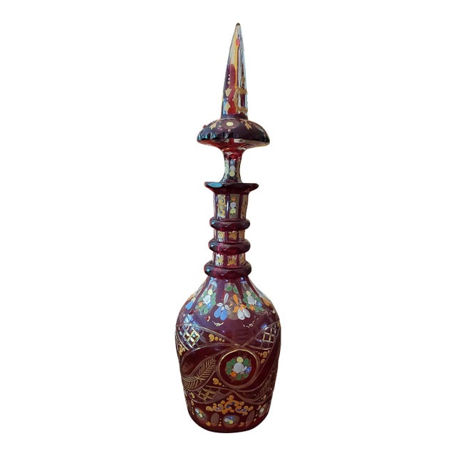 Antique Bohemian Glass Export Ruby Cut Crystal Bottle For Sale