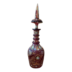 Antique Bohemian Glass Export Ruby Cut Crystal Bottle