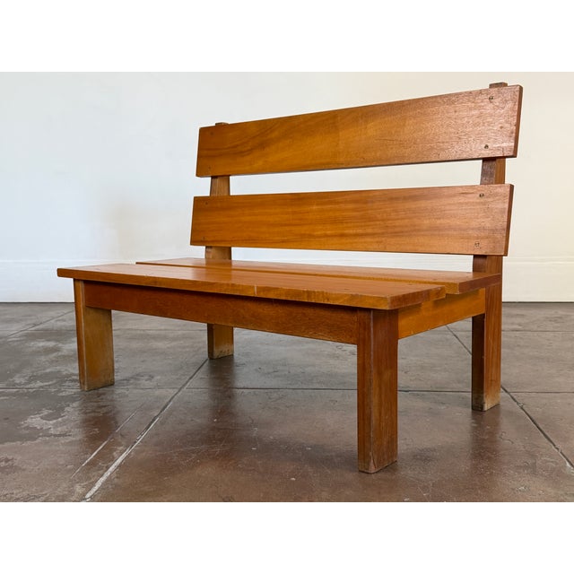 Vintage French 1950s Brutalist Mahogany Bench For Sale - Image 14 of 18