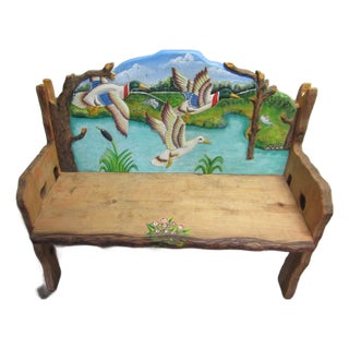 Carved Wood Duck Bench For Sale