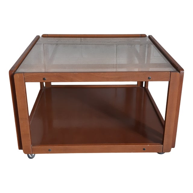 Square Coffee Table in Wood and Glass from Busnelli Modernariato, 1970s For Sale