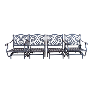 1990s Cast Aluminum Brown Patio Rocking Armchair Set of 4
