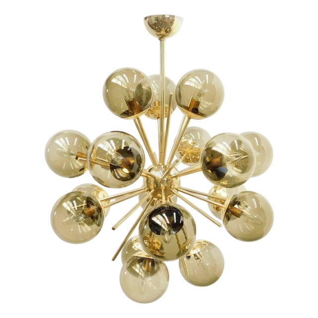21st Century Diciotto Polished Brass Smoky Murano Sputnik Chandelier by Fabio LTD For Sale