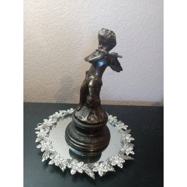 Metal 1950s Exquisite Art Nouveau France Solid Bronze Musical Cherub Angel Figurine For Sale - Image 7 of 7