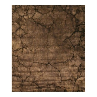 4x6 Brown Hand-Knotted Wool Cracked Earth Texture Geometric Modern Carpet Rug For Sale