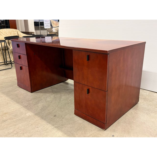 Transitional Transitional Cherry Stain Executive Desk For Sale - Image 3 of 12