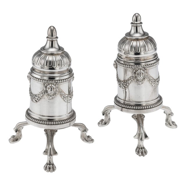 Antique French Silver Salt and Pepper Mills from Odiot, Paris, 1880s, Set of 4 For Sale