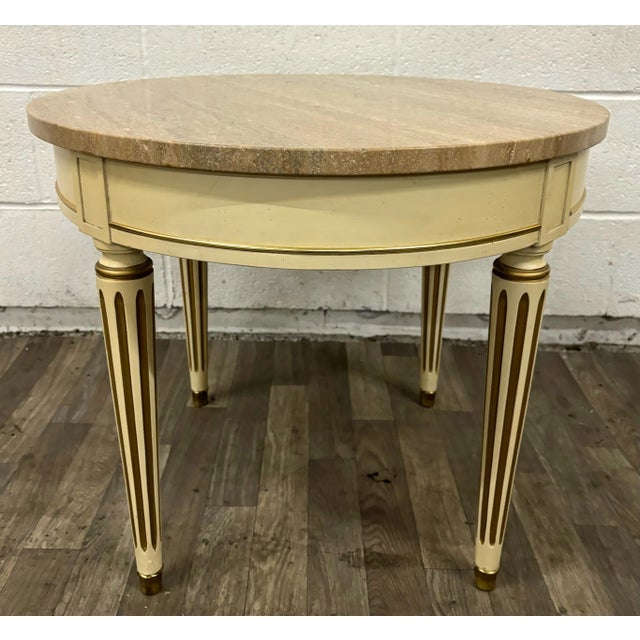 Vintage French Louis XVI Style Round Marble Top Side Table End Table For Sale - Image 10 of 10