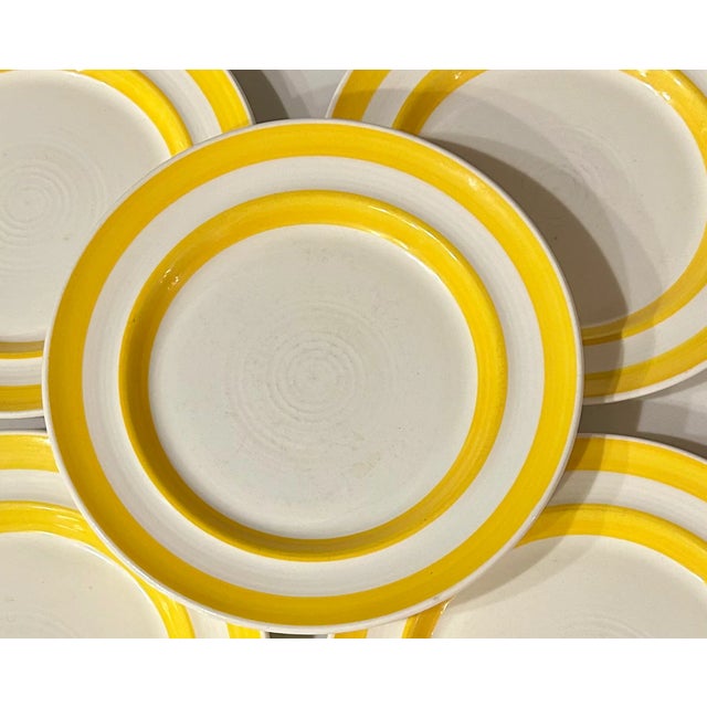 Metlock Pottery Metlox Pottery Yellow Banded Stripe Stoneware Plates- Set of 5 For Sale - Image 4 of 9
