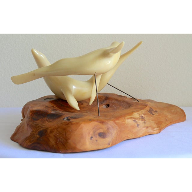 1980s Vintage Mid-Century Modern John Perry Style Pellucida Seals on Burlwood Sculpture For Sale - Image 5 of 17