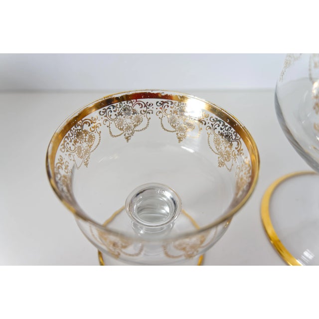 1950s Leone Di San Marco Venetian Glass With Gold Banding Compote Serving Set of 7 For Sale - Image 5 of 7