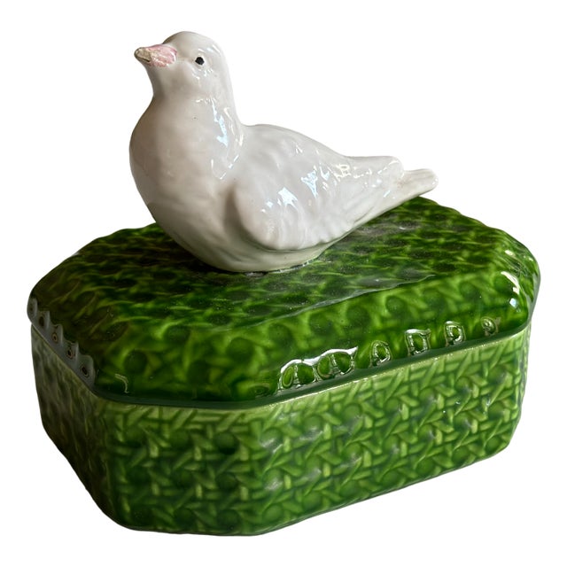 Vintage Italian Ceramic Lidded Box with and Dove Accent, 1970s For Sale