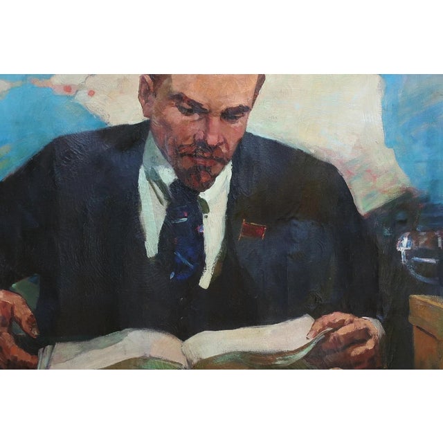 Original Vladimir Lenin Portrait, Soviet Oil Painting on Canvas, 1968 120-178 For Sale - Image 6 of 6