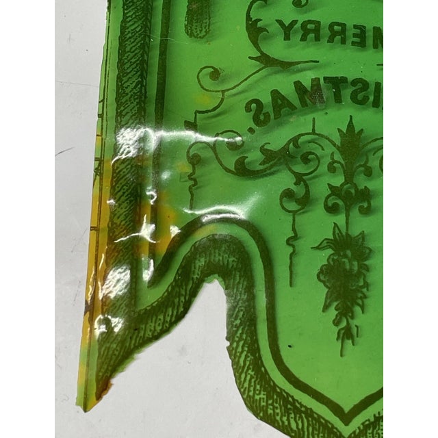 Rare Antique Victorian Merry Christmas Celluloid Green Banner Holiday Decor For Sale - Image 15 of 15