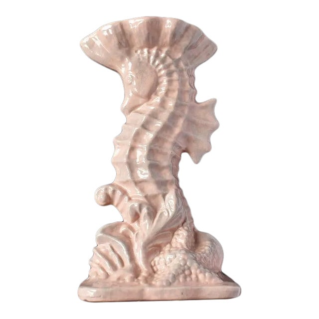 Hollywood Regency Tall Sculptural Ceramic Pink Seahorse Vase For Sale