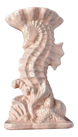 Hollywood Regency Tall Sculptural Ceramic Pink Seahorse Vase