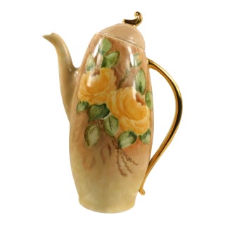 1950s Tan Hand Painted and Signed Chocolate Pot or Teapot For Sale