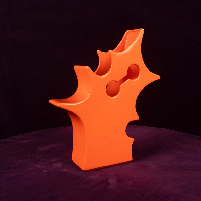 1980s Abstract Orange Ceramic Sculptural Vase, 1980 For Sale - Image 5 of 18