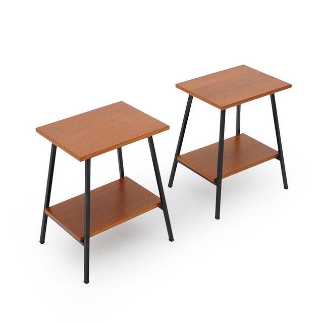 Modern Bedside Tables with Wooden Tops, 1950s, Set of 2 For Sale - Image 3 of 14